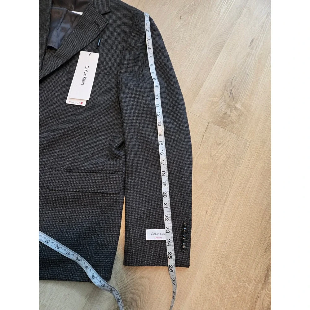 Calvin Klein X Slim Fit Grey Micro Houndstooth Wool Blend Blazer Jacket 46R NEW